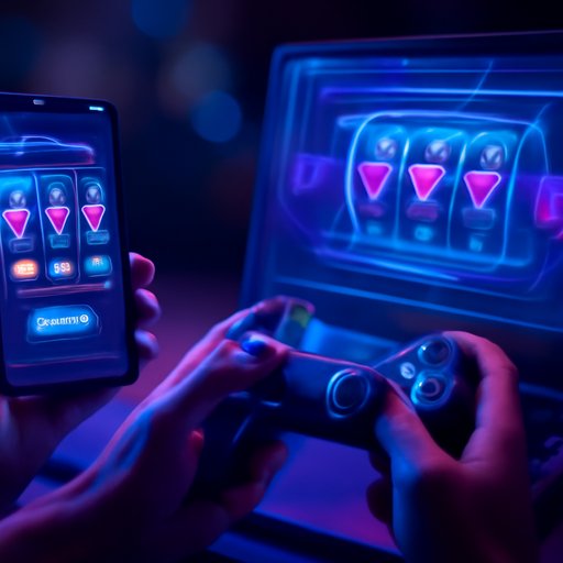 sLot machines app shown on phone and laptop